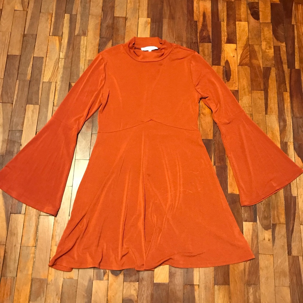 Bell sleeve orange dress
